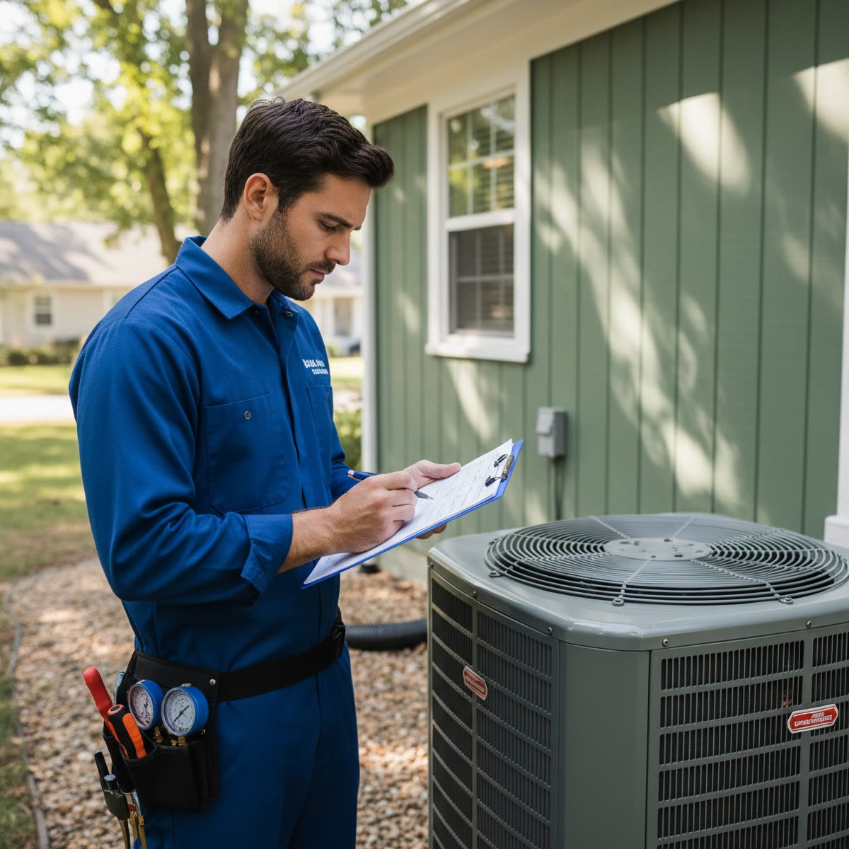 Accounting for HVAC contractors — technician servicing a heat pump